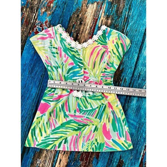 Lilly Pulitzer Girls Terrycloth Swim Cover Up Green Pink Tiki Dress Size S (4-5) - Picture 7 of 10